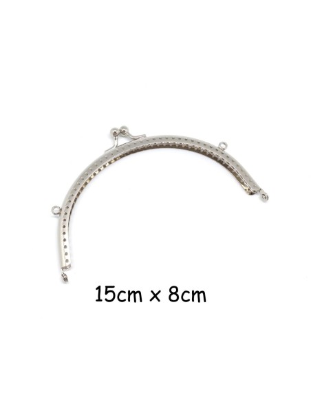 Fermoir sac arrondi demi cercle en métal argenté 2 attache sur les côtés 15cm