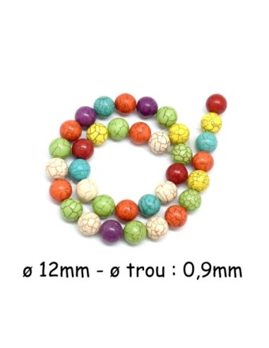 perle ronde imitation "Howlite" coloris assorties 12mm pas chere