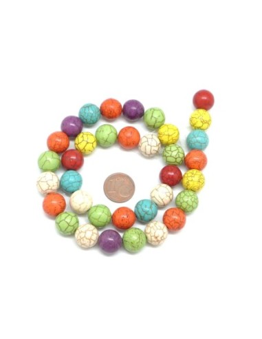 perle ronde 12mm imitation "Howlite" multicolore, coloris assorties pas chere