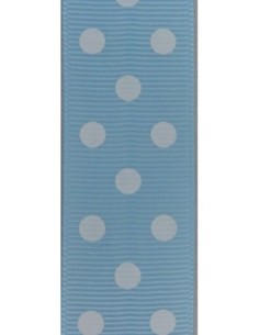 R- 50cm de Ruban Galon 25mm plat à pois blancs sur fond...