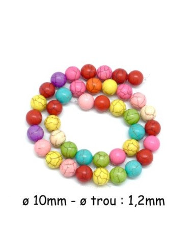 perle ronde 10mm imitation "Howlite" multicolore, coloris assorties