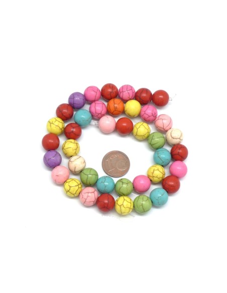 perle ronde 10mm imitation "Howlite" multicolore, couleurs vives