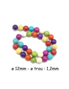 perle ronde 12mm imitation "Howlite" multicolore