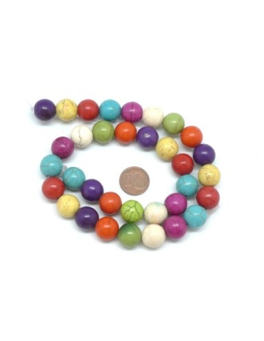 perle ronde 12mm imitation "Howlite" multicolore