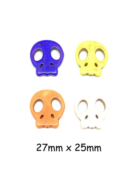 perles tête de mort mexicaine, crâne imitation Howlite divers coloris