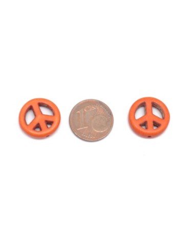 perle disque Peace and love orange imitation Howlite 15mm