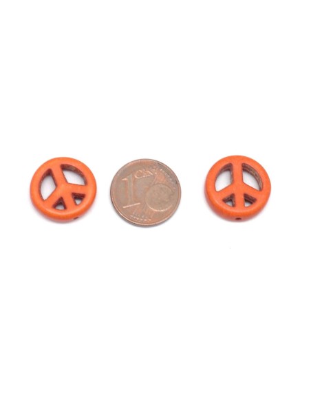 perle disque Peace and love orange imitation Howlite 15mm