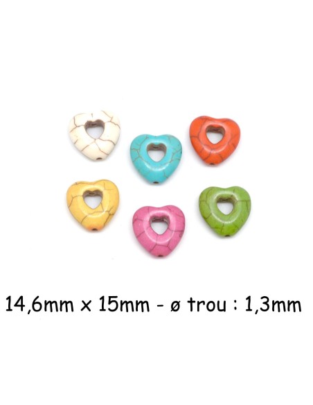 perle coeur imitation howlite multicolore 15mm