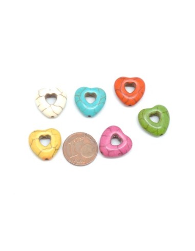 perle coeur imitation howlite multicolore 15mm pas chere