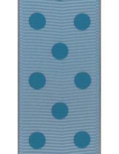 R-50cm de Ruban Galon plat 25mm à pois bleu sur fond bleu...