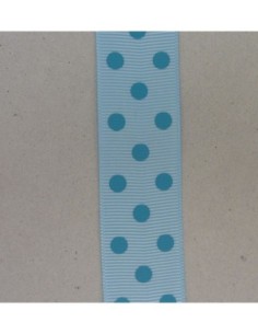 R-50cm de Ruban Galon plat 25mm à pois bleu sur fond bleu... 2