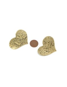 Perle coeur Love connecteur en métal martelé doré pâle bronze 47mm 2
