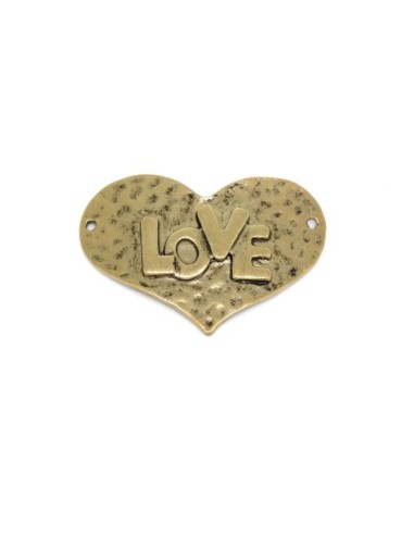 Perle de jonction coeur Love connecteur en métal martelé doré pâle bronze 47mm
