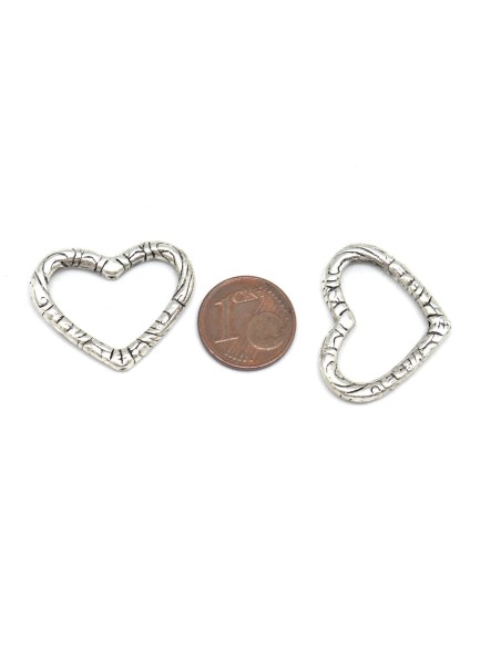 Perle coeur connecteur en métal argenté