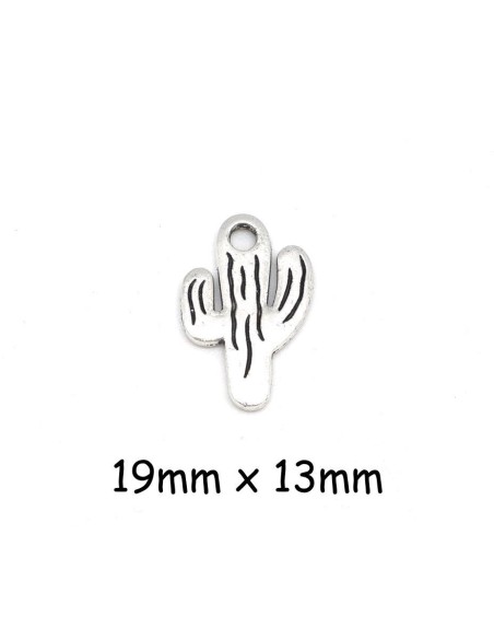 breloque cactus en métal argenté 19mm
