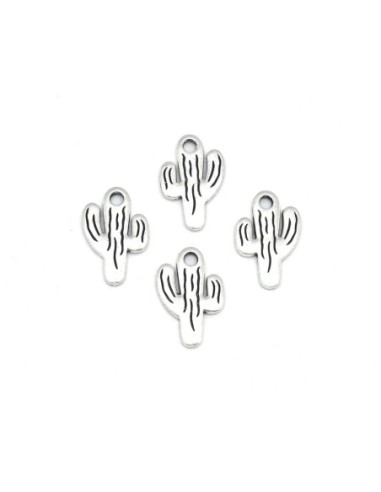 Charm cactus en métal argenté 19mm