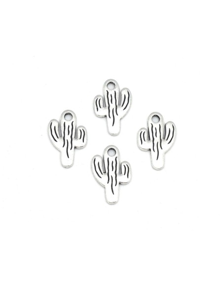 Charm cactus en métal argenté 19mm