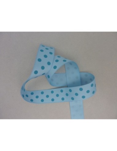 R-50cm de Ruban Galon plat 25mm à pois bleu sur...