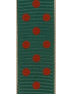 50cm de Ruban Galon plat 25mm vert bouteille à pois rouge