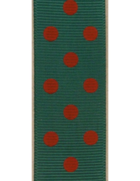 50cm de Ruban Galon plat 25mm vert bouteille à pois rouge