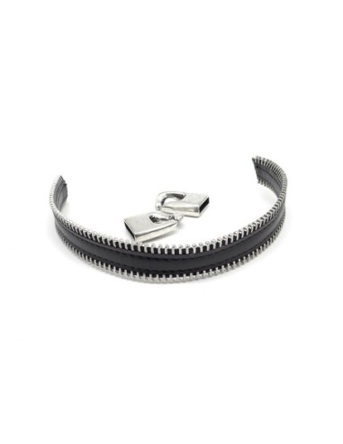 bracelet homme cuir noir et métal argenté à créer