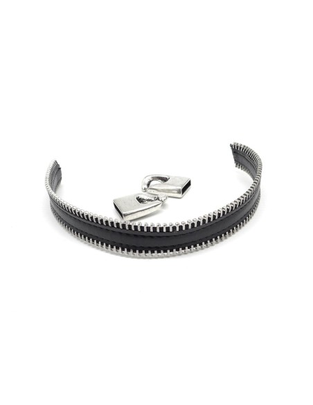 bracelet homme cuir noir et métal argenté à créer