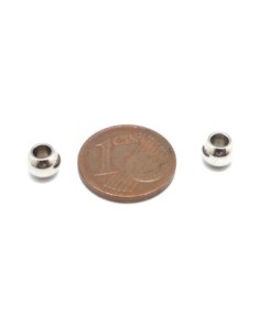 Perle ronde en acier inoxydable argenté 6mm à gros trou 2