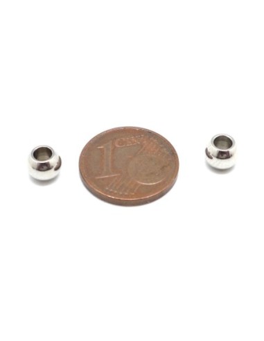 Perle ronde en acier inoxydable argenté 6mm à gros trou