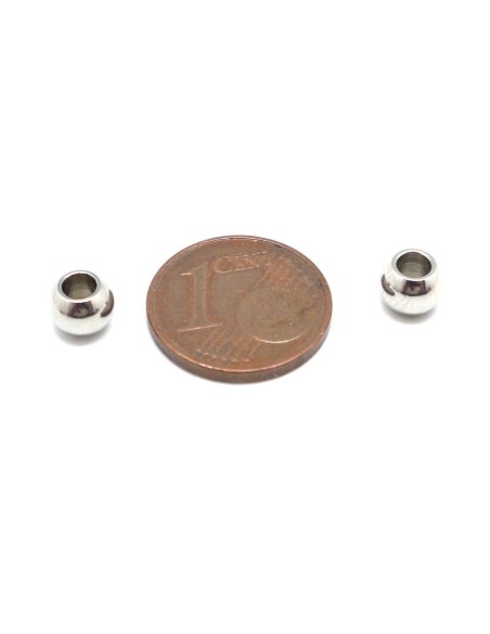 Perle ronde en acier inoxydable argenté 6mm à gros trou