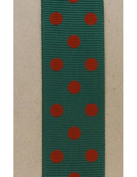 50cm de Ruban Galon plat 25mm vert bouteille à pois rouge
