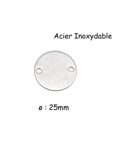 Perle connecteur disque en acier inoxydable argenté 25mm peut être gravé