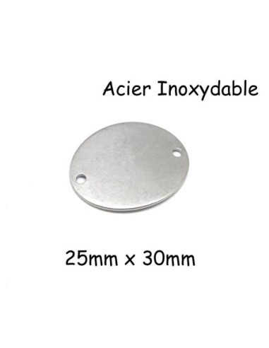 Perle connecteur plaque ovale en acier inoxydable argenté peut être gravé