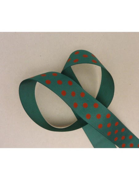 50cm de Ruban Galon plat 25mm vert bouteille à pois rouge