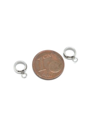 bélière argenté en acier inox, support breloque pour cordon cuir de 5mm