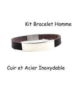 Kit bracelet homme cuir marron foncé et fermoir aimanté en acier inox