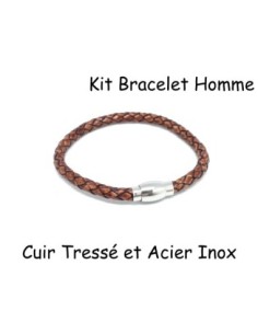 Kit bracelet homme cuir tressé marron et fermoir aimanté en acier inoxydable 6mm
