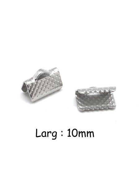 Embout griffe 10mm en métal argenté gravé de points, serre ruban, pince ruban