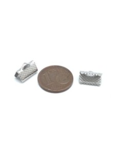 Embout griffe 10mm en métal argenté gravé de points, serre ruban, pince ruban 2