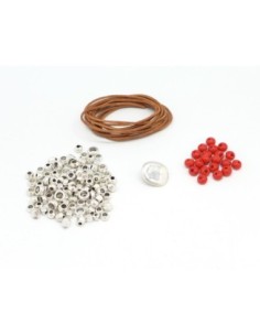 KIT Bracelet cuir femme, perle argenté et perle rouge - Bracelet Mila 2
