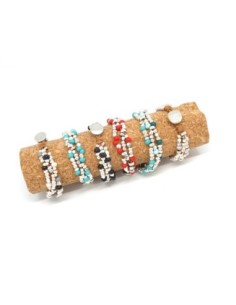 KIT Bracelet femme en cuir, perle argenté et perle bleu turquoise - Bracelet Mila 2