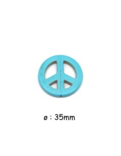 perle Peace and love 35mm imitation turquoise "Howlite" bleu turquoise