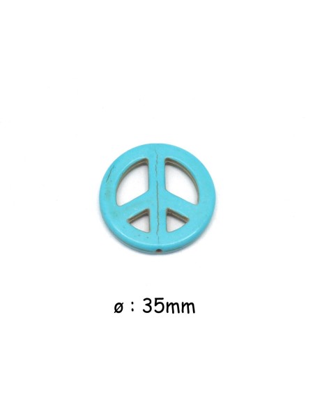 perle Peace and love 35mm imitation turquoise "Howlite" bleu turquoise