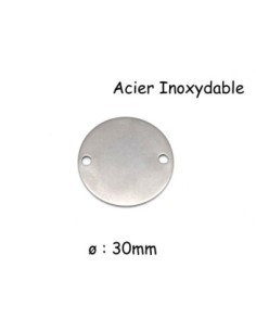 Perle connecteur disque en acier inoxydable argenté 30mm peut être gravé
