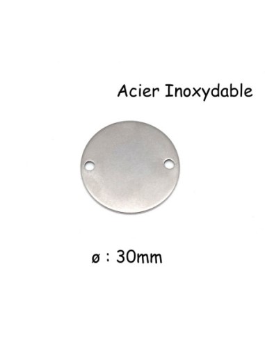 Perle connecteur disque en acier inoxydable argenté 30mm peut être gravé