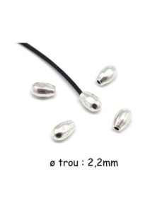 10 Perles embout de finition grain de riz martelé, goutte pour cordon de 2mm en métal argenté