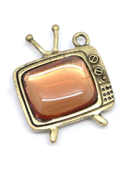 Charm Télé bronze et strass ambre pour création de bijoux