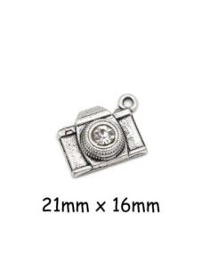 Breloque appareil photo et strass incolore