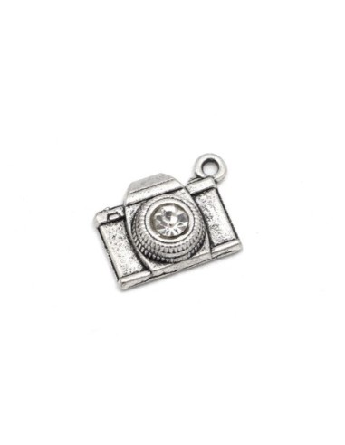 Pendentif appareil photo et strass incolore