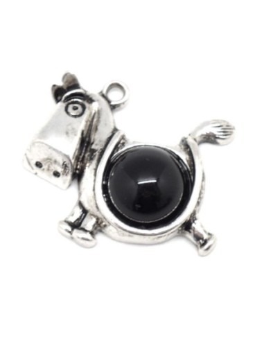 Charm petit âne avec cabochon noir très original