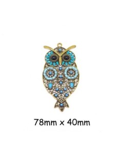 Pendentif hibou, chouette bleu turquoise et métal doré